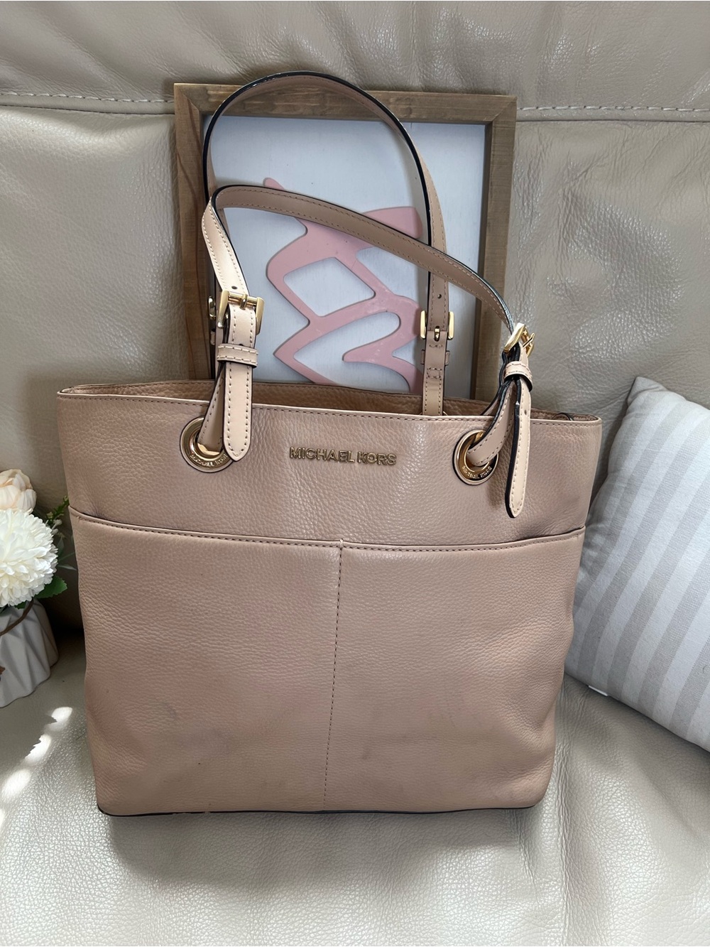 Vintage Michael Kors Bedford Leather Tote in Blush Pink